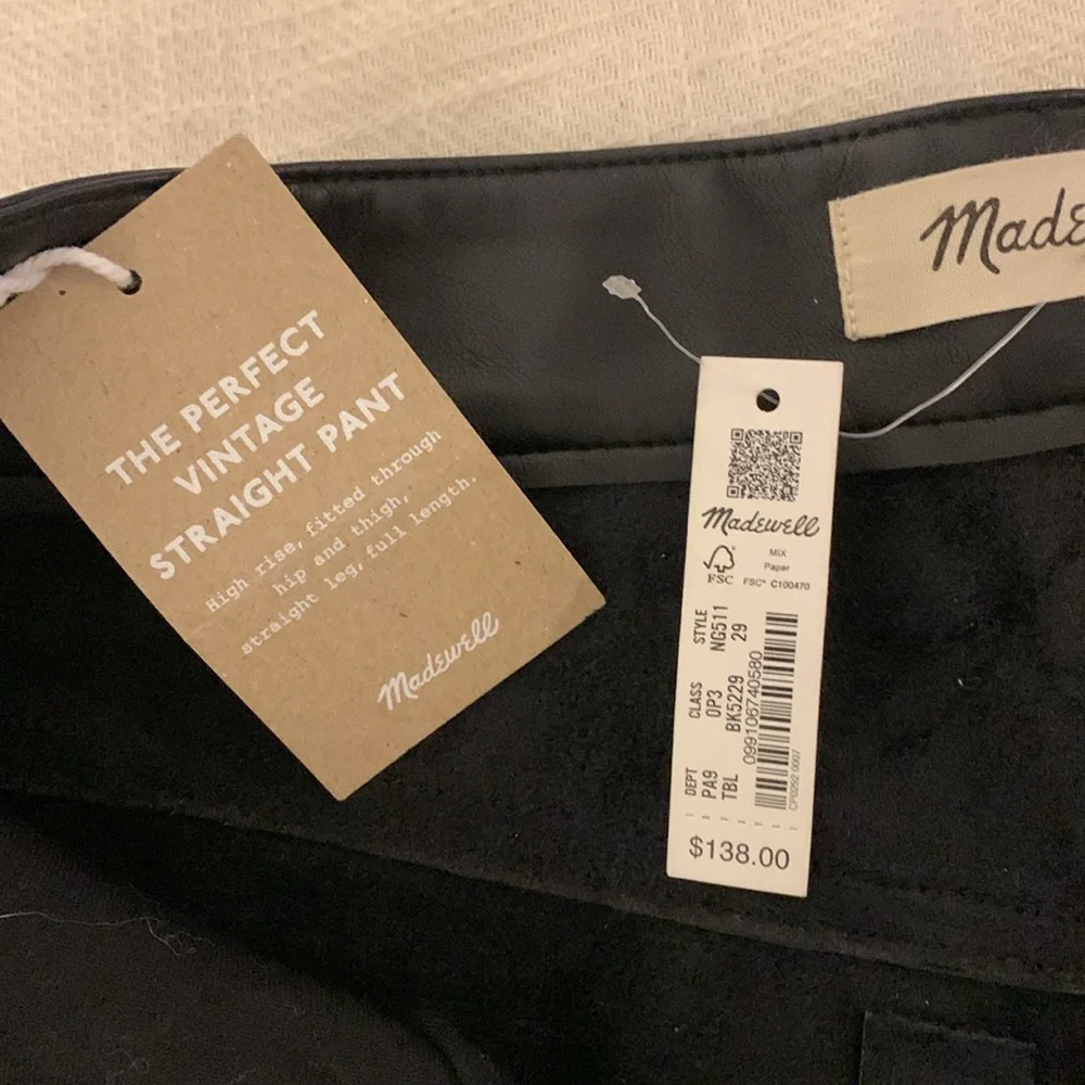 Madewell The Perfect Vintage Straight Leather Pant. Size 29. - Picture 2 of 8